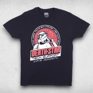 Star Wars T-shirt Men L Black Death Star Tech Support Geek Chic Retro Casual